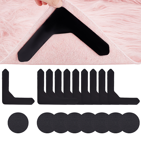 

PandaHall AHADEMAKER 10Pcs Double Sided Self Adhesive Hook and Loop Tapes, and 8Pcs Self Adhesive Non Slip Carpet Stickers, Black, Flat...