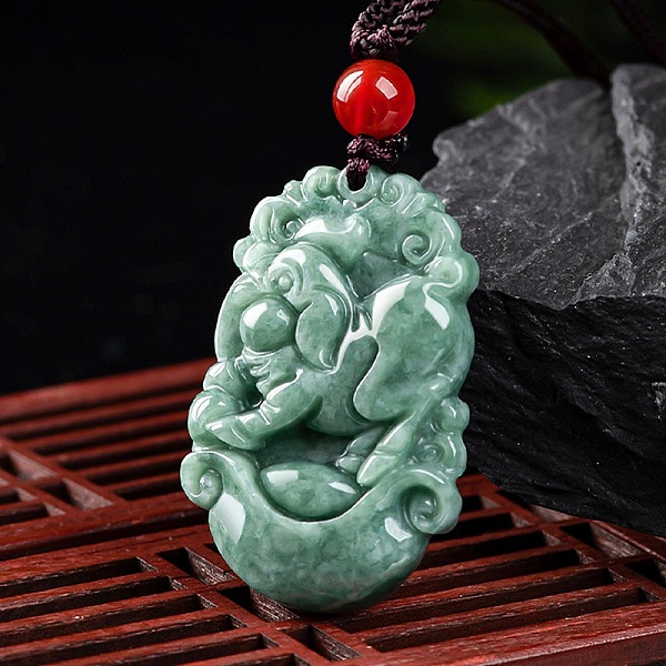 

PandaHall Natural Jadeite Pendant Necklaces, with Resin Bead and Wax Rope, the 12 Chinese Zodiac, Pig, 27.17 inch(69cm), Pendant...