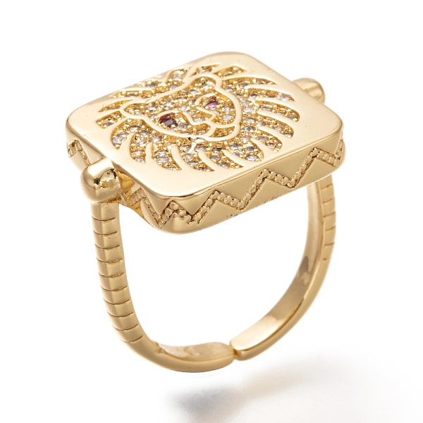 

PandaHall Brass Micro Pave Cubic Zirconia Cuff Rings, Open Rings, Square with Lion, Textured, Cadmium Free & Lead Free, Real 18K Gold Plated..., Clear