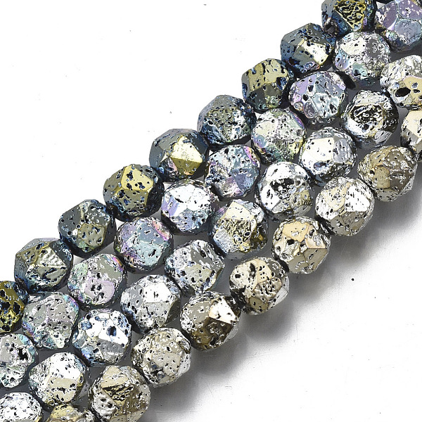 

PandaHall Electroplated Natural Lava Rock Beads Strands, Round, Bumpy, Faceted, Mixed Color, 8~9x7~8mm, Hole: 1mm, about 47~50pcs/Strand..., Multicolor