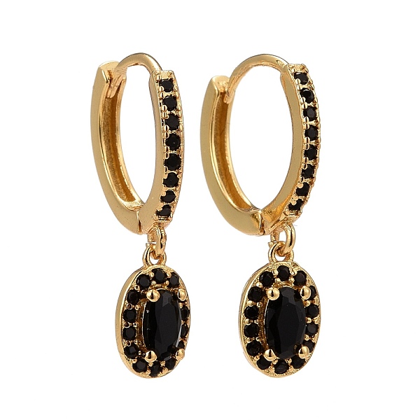 

PandaHall Black Cubic Zirconia Oval Dangle Huggie Hoop Earrings, Brass Drop Earrings for Women, Lead Free & Cadmium Free & Nickel Free, Real...