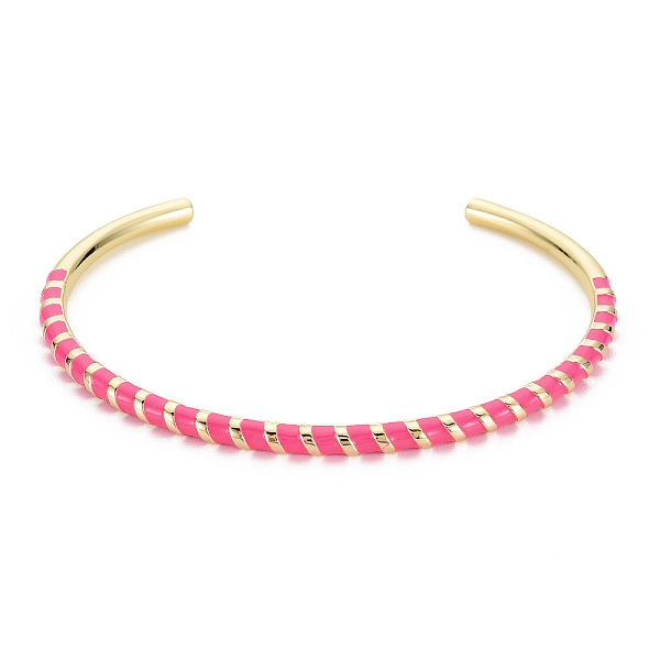 

PandaHall Twisted Brass Enamel Cuff Bangle, Real 18K Gold Plated Open Bangle for Women, Nickel Free, Deep Pink, Inner Diameter: 2-3/8 inch...