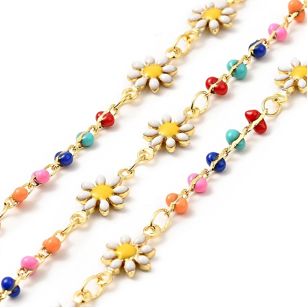 

PandaHall Brass Daisy Flower Link Chains, with Enamel Beaded, Real 18K Gold Plated, Soldered, with Spools, Long-Lasting Plated, Colorful...