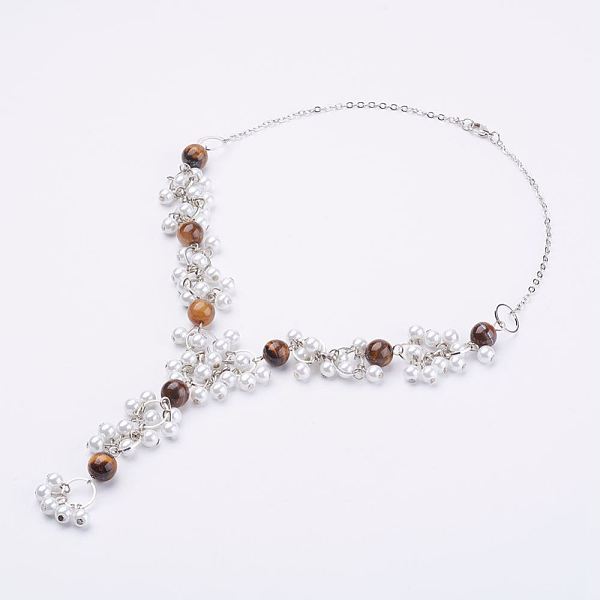 

PandaHall Natural Tiger Eye Beaded Necklaces, with Glass Pearl Beads and Brass Lobster Claw Clasps, 19.68 inch(50cm) Tiger Eye Orange