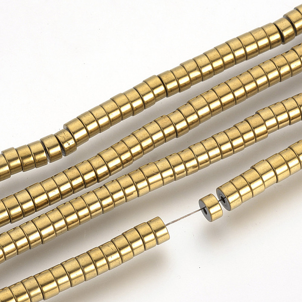 

PandaHall Electroplate Non-magnetic Synthetic Hematite Bead Spacers Strands, Flat Round, Golden Plated, 4x2mm, Hole: 1mm, about...