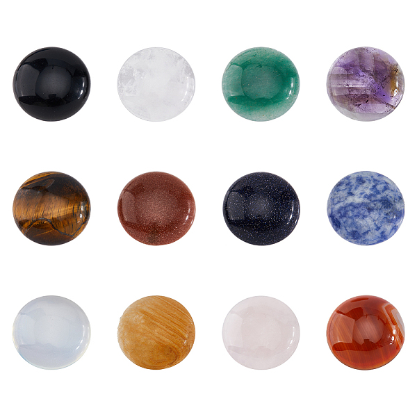 

PandaHall SUPERFINDINGS 12Pcs 12 Styles Natural & Synthetic Mixed Gemstone Cabochons, Half Round, Mixed Dyed and Undyed, 24.5~25x4~7mm...