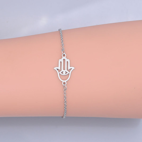 

PandaHall 201 Stainless Steel Link Bracelets, with Lobster Claw Clasps, Hamsa Hand, Stainless Steel Color, 6-7/8 inch(17.5~17.6cm) 201...