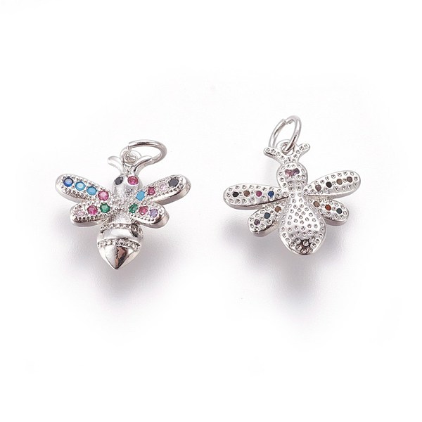 

PandaHall Brass Micro Pave Cubic Zirconia Charms, Bees, Colorful, Platinum, 13.5x14~14.5x3.5mm, Hole: 3mm Brass+Cubic Zirconia Bees