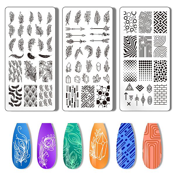 

PandaHall PH 3pcs Nail Stamping Plate Feather Nail Stamper Geometry Nail Stencils Tip Nail Stamp Tool Print Nail Stencils Stainless Steel...
