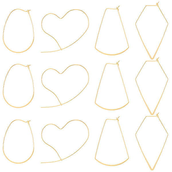 

PandaHall BENECREAT 16Pcs 4 Style Heart & Egg & Polygon & Fan Brass Hoop Earrings Findings, Wine Glass Charm Rings, Real 14K Gold Plated, 18...