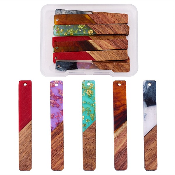 

PandaHall 10Pcs 5 Colors Transparent Resin & Walnut Wood Big Pendants, with Gold Foil, Rectangle Charm, Mixed Color, 51.5x7.5x3mm, Hole..., Multicolor
