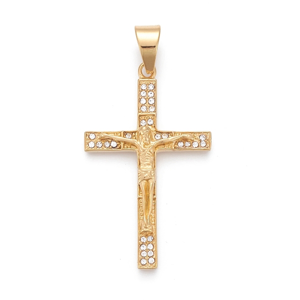 

PandaHall Easter 304 Stainless Steel Big Pendants, with Crystal Rhinestone, Crucifix Cross, Golden, 56x33.5x6.5mm, Hole: 7.5x11.5mm..., Clear
