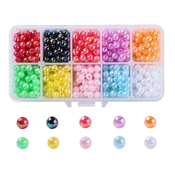 

PandaHall Eco-Friendly Poly Styrene Acrylic Beads, AB Color Plated, Round, Mixed Color, 6mm, Hole: 1.6mm, 10 colors, 70pcs/color, 700pcs/box..., Multicolor