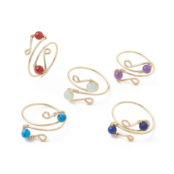 

PandaHall Copper Wire Wrapped Natural & Synthetic Gemstone Open Ring, Cuff Finger Ring for Women, Golden, 1~15mm, Inner Diameter: 18mm Mixed...