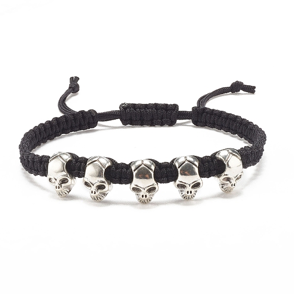 

PandaHall Skull Alloy Braided Bead Bracelet, Halloween Adjustable Bracelet for Women, Antique Silver, Inner Diameter: 2-3/8~3-3/8 inch..., Black