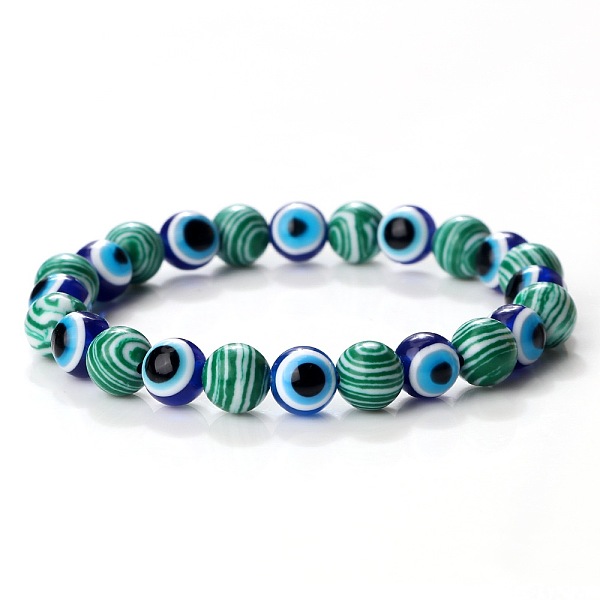 

PandaHall Synthetic Malachite & Evil Eye Round Beaded Stretch Bracelets for Men Malachite Evil Eye