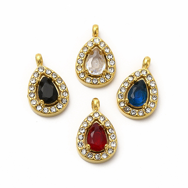 

PandaHall Vacuum Plating 304 Stainless Steel Cubic Zirconia Pendants, with Rhinestone, Teardrop Charms, Mixed Color, 13.5x8.5x4mm, Hole..., Multicolor