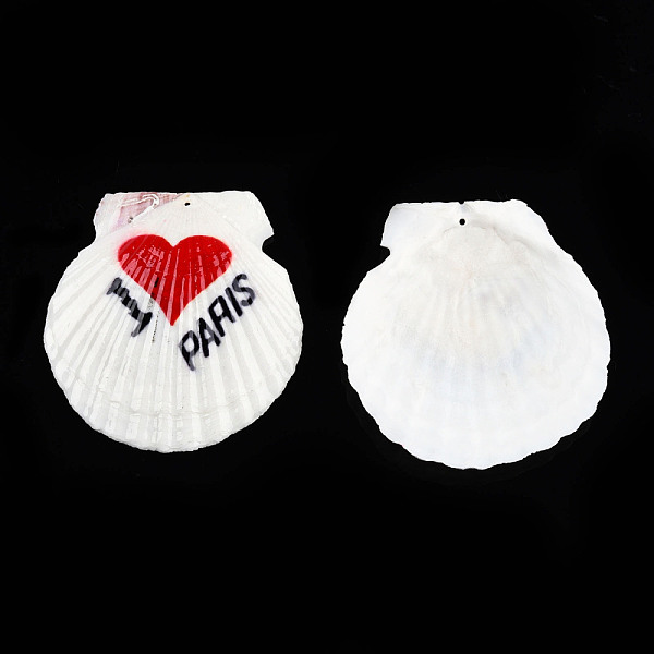

PandaHall Printed Natural Freshwater Shell Big Pendants, Shell Charm, Red, Heart Pattern, 55~75x52~70x6~8mm, Hole: 1.4mm Shell Heart Red
