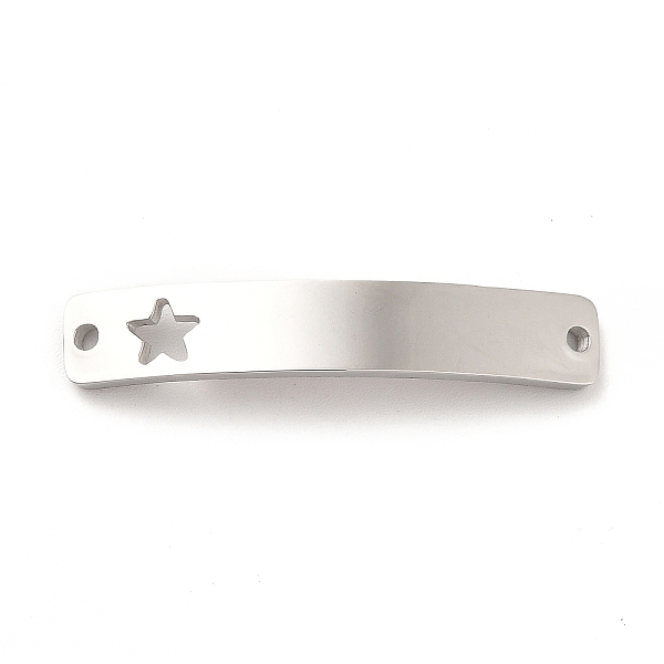 

PandaHall 304 Stainless Steel Connector Charms, Curve Rectangle with Pattern, Stainless Steel Color, Star Pattern, 34.5x6x1.5mm, Hole: 1.5mm...
