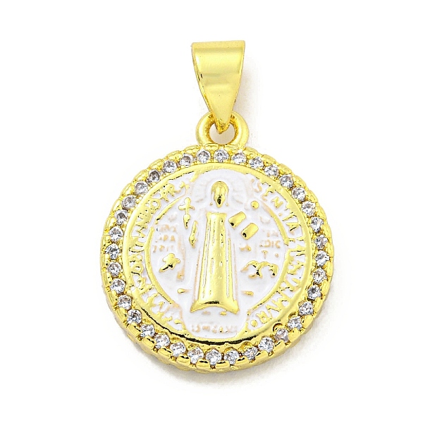 

PandaHall Rack Plating Brass Micro Pave Cubic Zirconia Pendants, with Enamel Cadmium Free & Lead Free, Real 18K Gold Plated, Flat Round..., White