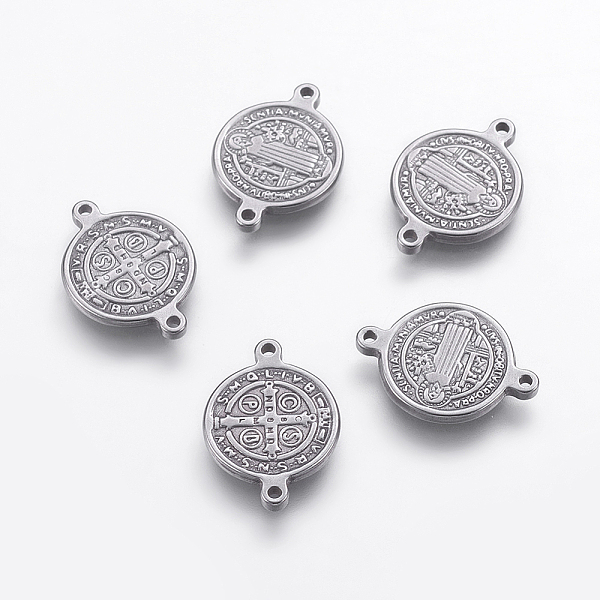 

PandaHall 304 Stainless Steel Links connectors, Flat Round with Cssml Ndsmd Cross God Father/Saint Benedict, for Easter, Stainless Steel...