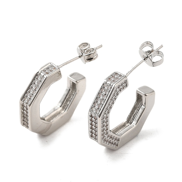 

PandaHall Brass Micro Pave Clear Cubic Zirconia Stud Earrings for Women, Letter C, Platinum, 18.5x3.5mm Brass Letter C Clear