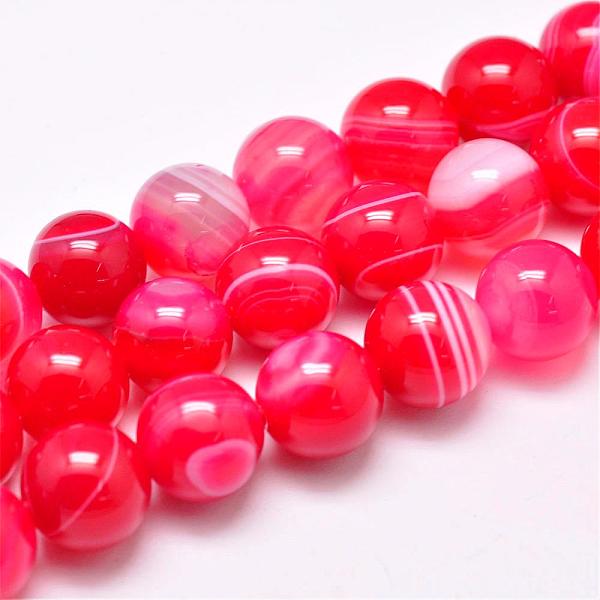 

PandaHall Natural Striped Agate/Banded Agate Bead Strands, Dyed & Heated, Round, Grade A, Pale Violet Red, 10mm, Hole: 1mm, about..., Pink