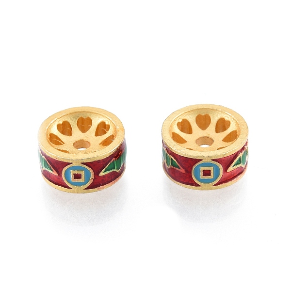

PandaHall Alloy Enamel Beads, Matte Gold Color, Column with Copper Coin & Bat, FireBrick, 10x5mm, Hole: 1.8mm Alloy+Enamel Column Red