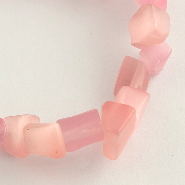 

PandaHall Cat Eye Glass Bead Strands, Chip, Pink, 3~6x3~5x2~4mm, Hole: 1mm, about 512pcs/strand, 32.6 inch Glass Chip Pink