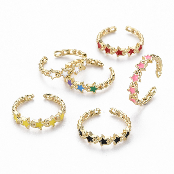

PandaHall Brass Enamel Cuff Rings, Open Rings, Nickel Free, Star, Real 16K Gold Plated, Mixed Color, US Size 8 3/4(18.7mm) Brass Multicolor