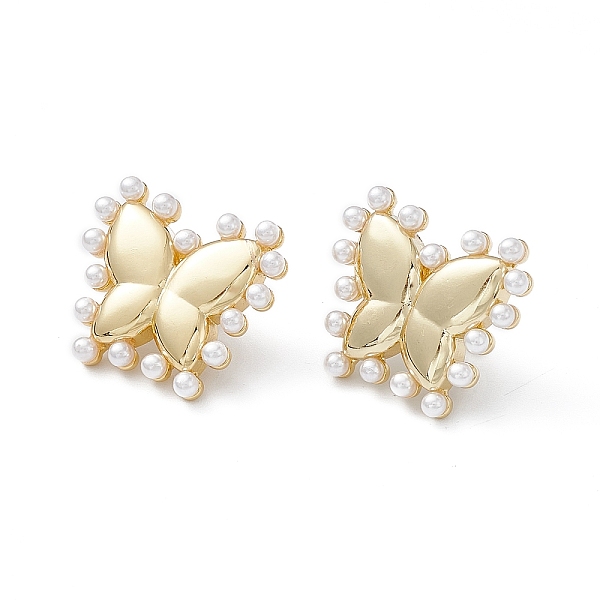 

PandaHall Long-Lasting Plated Brass Stud Earrings with Plastic Pearl for Women, Lead Free & Cadmium Free, Butterfly, Real 18K Gold Plated..., White