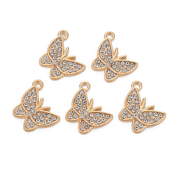 

PandaHall Alloy Pendants, with Crystal Rhinestone, Cadmium Free & Lead Free, Butterfly, Light Gold, 19.5x16.5x2.5mm, Hole: 1.6mm..., Clear