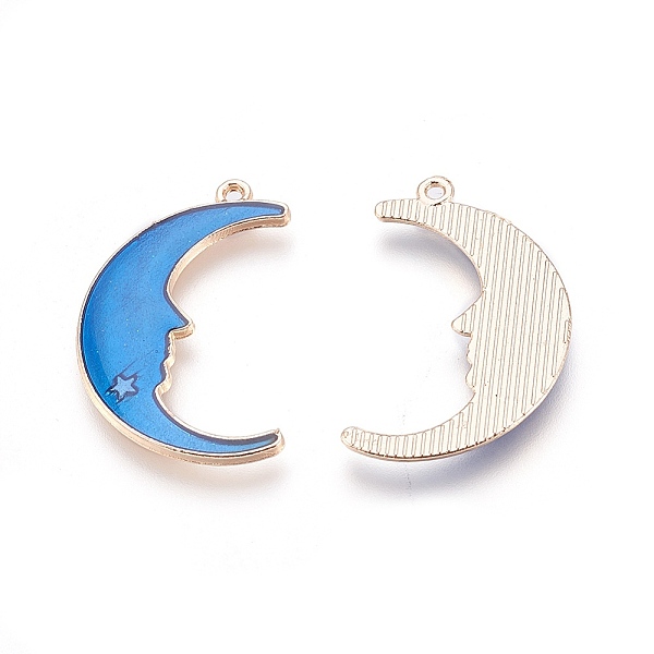 

PandaHall Alloy Enamel Pendants, Moon with Star, Light Gold, Blue, 31.5x20x2mm, Hole: 1mm Alloy+Enamel Moon Blue
