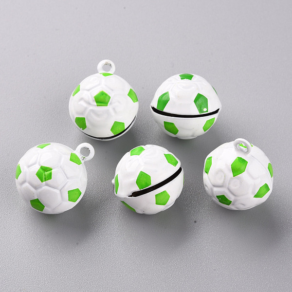 

PandaHall Baking Painted Brass Bell Pendants, Football, Green, 21x17.5x16.5mm, Hole: 2mm Brass Sports Green