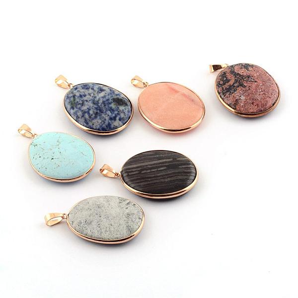 

PandaHall Natural & Synthetic Gemstone Pendants, with Brass Findings, Oval, Dyed, Golden, 49~54x35~45x8~11mm, Hole: 6x8mm Mixed Stone Oval..., Multicolor