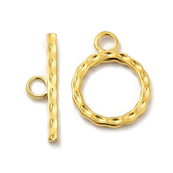 

PandaHall Ion Plating(IP) 304 Stainless Steel Toggle Clasps, Round Ring, Real 18K Gold Plated, Ring: 18x14x2mm, Hole: 2.8mm, 10.5mm inner...