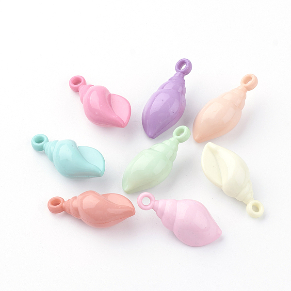 

PandaHall Opaque Acrylic Pendants, Spiral Shell, Mixed Color, 27x13x11mm, Hole: 2.5mm, about 370pcs/500g Acrylic Shell Shape Multicolor