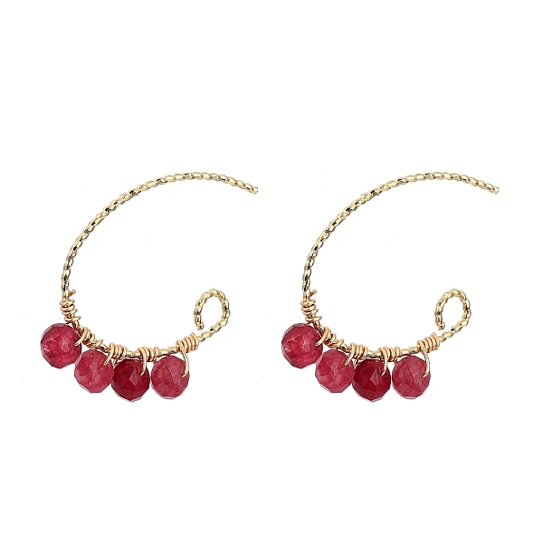 

PandaHall Dangle Earrings, with Natural Malaysia Jade Rondelle Beads and Real 18K Gold Plated Brass Earring Hooks, FireBrick, 21x22mm, Pin..., Red