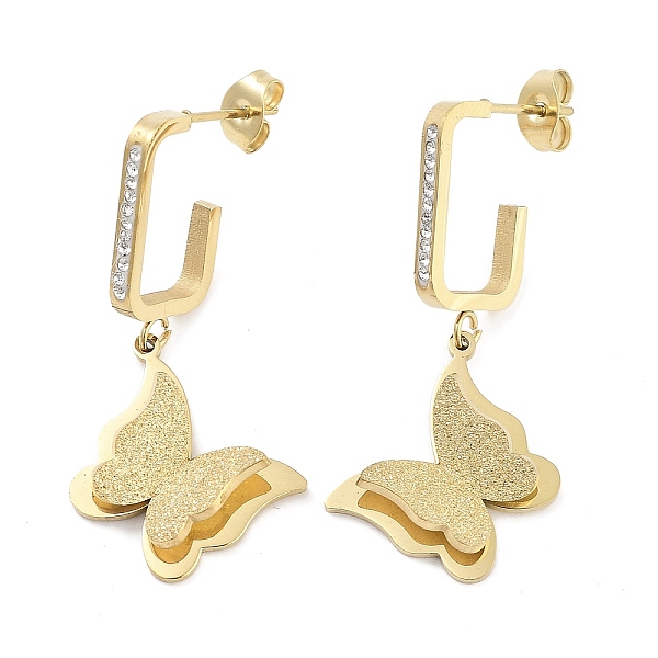 

PandaHall Texture Butterfly 304 Stainless Steel Dangle Earrings, Rhinestone Stud Earrings for Women, Real 18K Gold Plated, 37.5x15mm 304..., Clear