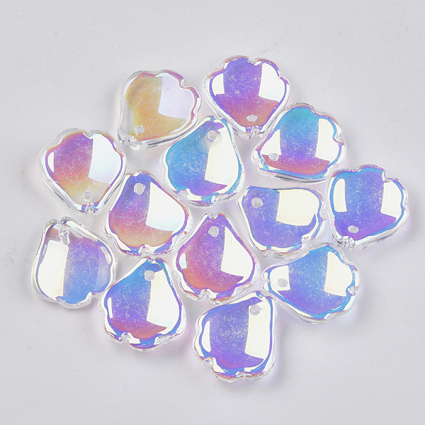 

PandaHall Transparent Glass Pendants, AB Color Plated, Petaline, Clear AB, 16x14~14.5x3.5mm, Hole: 1mm Glass Petaline White