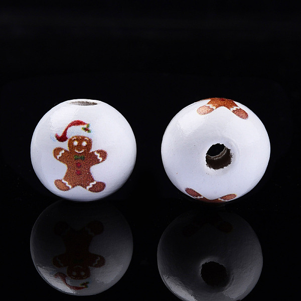 

PandaHall Painted Natural Wood Beads, Christmas Style, Round with Gingerbread Man Pattern, Saddle Brown, 16x15mm, Hole: 4mm Schima Wood...