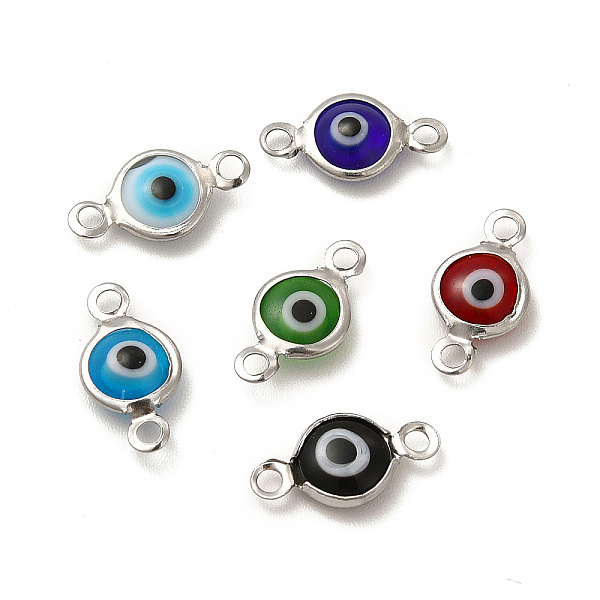 

PandaHall 304 Stainless Steel Connector Charms, Flat Round Links with Evil Eye Pattern, with Glass Enamel, Stainless Steel Color, Mixed..., Multicolor