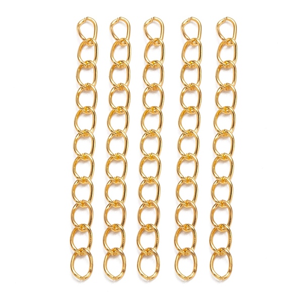 Iron Ends with Twist Chains, Cadmium Free & Lead Free, Golden, 50x3.5mm, Links: 5.5x3.5x0.5mm