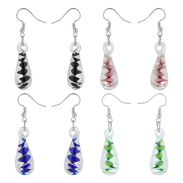 

PandaHall FIBLOOM 4 Pairs 4 Colors Glass Teardrop with Spiral Pattern Dangle Earring, Iron Jewelry for Women, Mixed Color, 53mm, Pin: 0.7mm..., Multicolor