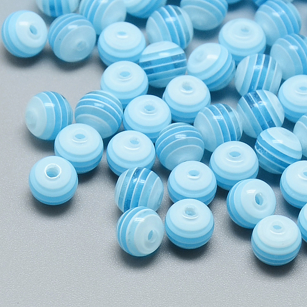 

PandaHall Transparent Stripe Resin Beads, Round, Deep Sky Blue, 8mm, Hole: 1.6~2mm Resin Round Blue