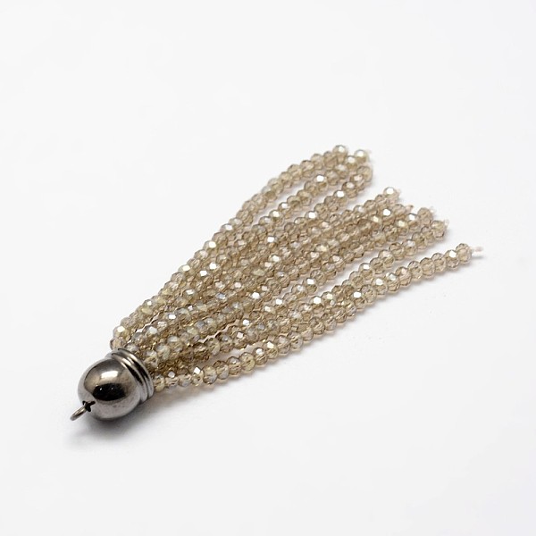 

PandaHall Electroplate Faceted Glass Bead Tassel Big Pendants, with Brass Findings, Gunmetal, Tan, 71x9mm, Hole: 1.5mm Glass Orange