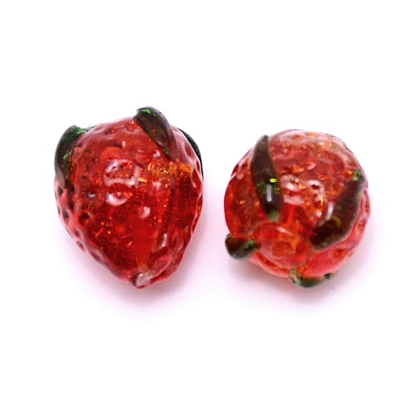 

PandaHall Handamde Bumpy Lampwork Beads, with Gold Foil, Strawberry, FireBrick, 15x13mm, Hole: 1mm Lampwork Fruit Red
