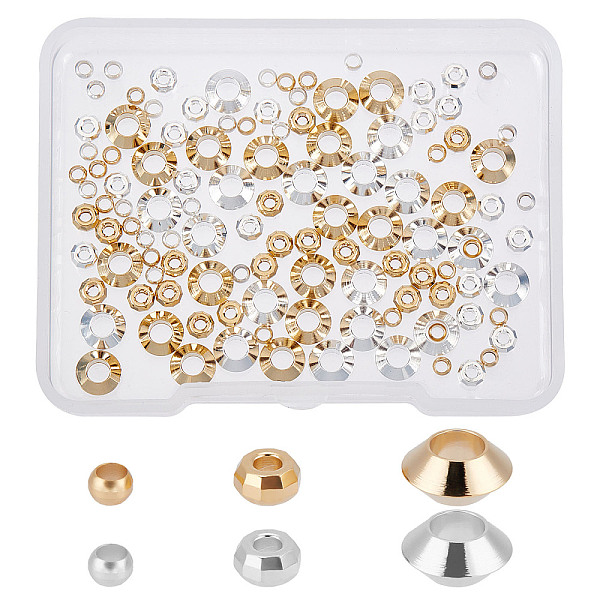 

PandaHall SUPERFINDINGS 120Pcs 3 Style Brass Beads, Long-Lasting Plated, Bicone & Column & Flat Round, Mixed Color, 6x3mm, Hole: 3mm, 3...