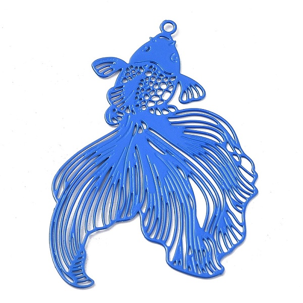 

PandaHall Spray Painted 430 Stainless Steel Big Pendants, Etched Metal Embellishments, Goldfish Charm, Royal Blue, 50x32x0.3mm, Hole: 1.5mm...