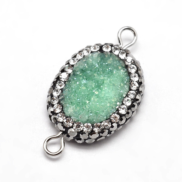 

PandaHall Oval Natural Druzy Crystal Links connectors, with Polymer Clay Rhinestone and Platinum Tone Brass Findings, Medium Aquamarine..., Multicolor